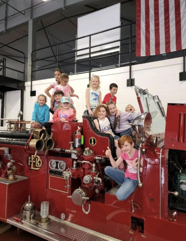 Students enjoying the tour of the fire station